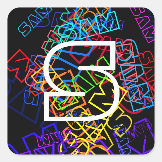 Adesivo Quadrado Nome Retromoderno e cores brilhantes do monograma  (Frente)