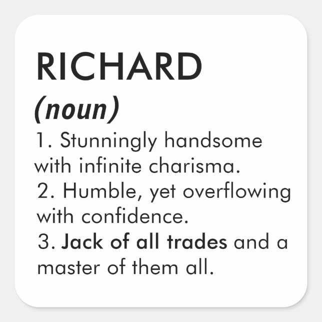 Adesivo Quadrado Nome Richard, Nome editável, Nome personalizado (Frente)