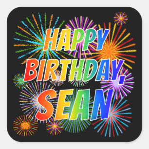 Adesivo Quadrado Nome "SEAN", Diversão "FELIZ ANIVERSÁRIO"