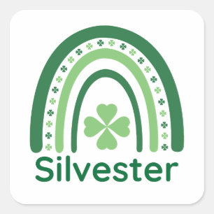 Adesivo Quadrado Nome Silvester Clover Boho Arco-íris