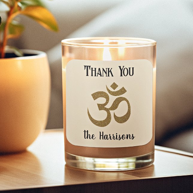 Adesivo Quadrado Nome. Símbolo Om Dourado 3 em Obrigado Sticker (Criador carregado)