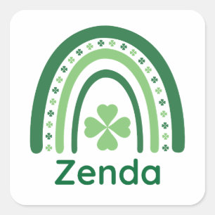 Adesivo Quadrado Nome Zenda Clover Boho Arco-íris