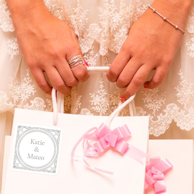 Adesivo Quadrado Nomes de Casal Personalizados Elegantes Art Déco (Criador carregado)