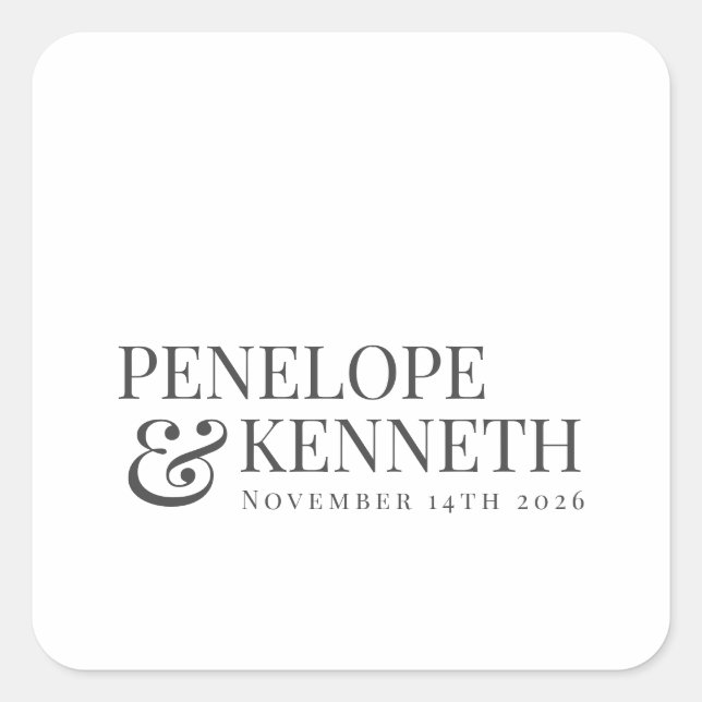 Adesivo Quadrado Nomes de Casamento Personalizado Branco Elegante C (Frente)