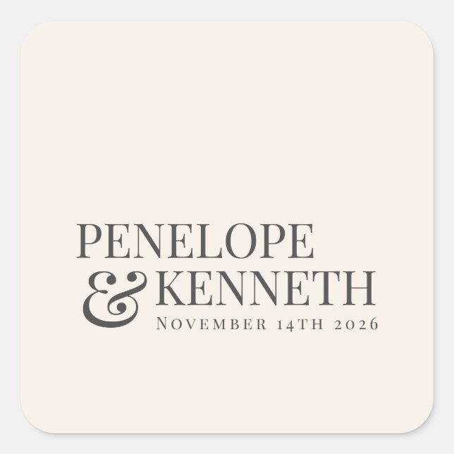 Adesivo Quadrado Nomes de Casamento Personalizados de Feriado Elega (Frente)