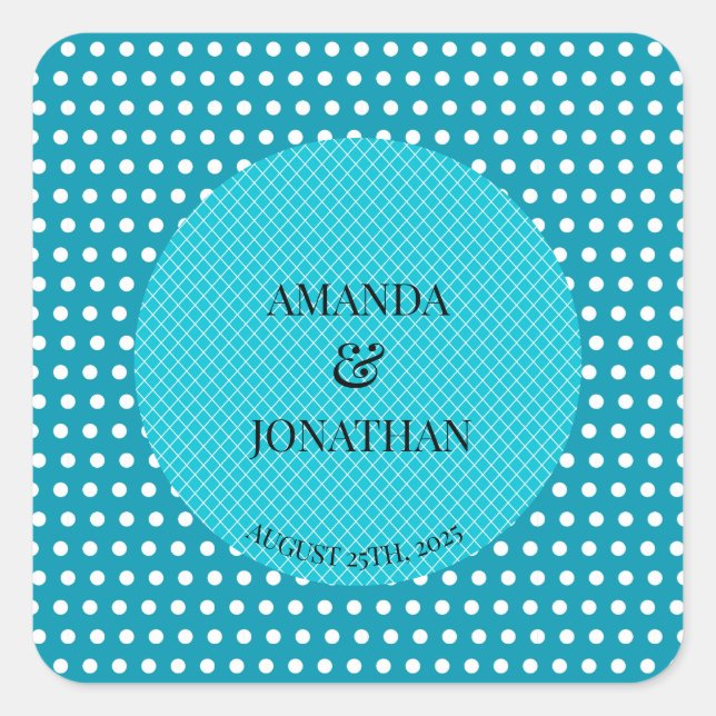 Adesivo Quadrado Nomes de Casamentos Personalizados de Azul do Mar  (Frente)