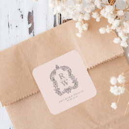 Adesivo Quadrado Nomes de Crista de Monograma Vintage Rosa Bege Cas