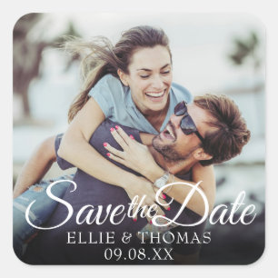 Adesivo Quadrado Nomes Personalizados Foto Script Salvar a Data
