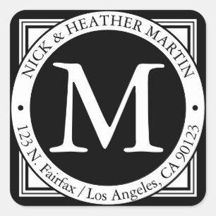 Adesivo Quadrado Nomes, Sobrenome Endereço Inicial e Retorno   b&w