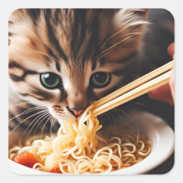 Adesivo Quadrado Noodles Adorable Kitten Comating Ramen