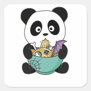 Adesivo Quadrado Noodles Japoneses Noodles Halloween Panda Ramen