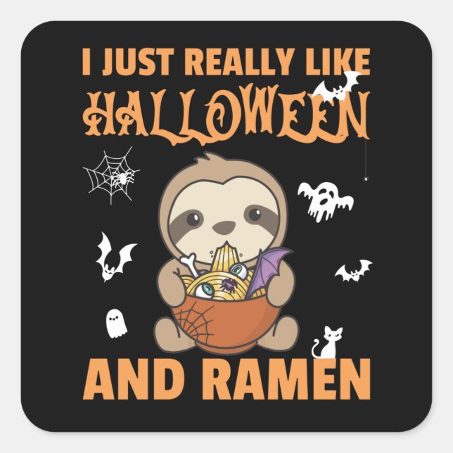 Adesivo Quadrado Noodles Japoneses Noodles Halloween Sloth Ramen (Frente)