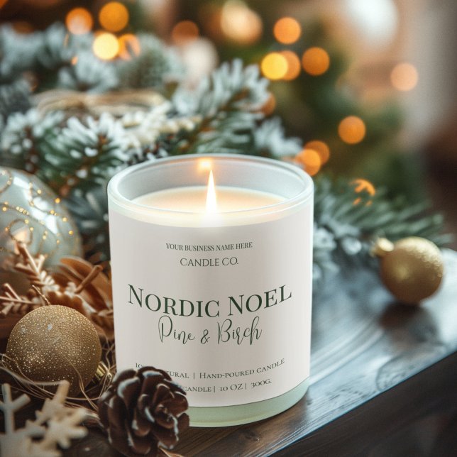 Adesivo Quadrado Nordic Noel Pine & Birch Candle Label (Criador carregado)