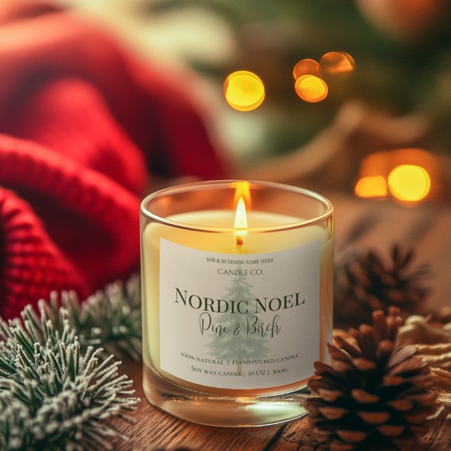 Adesivo Quadrado Nordic Noel Pine & Birch Candle Label (Criador carregado)