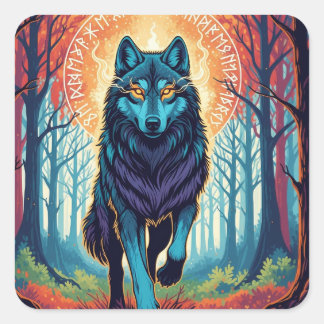 Adesivo Quadrado Nordic Spirit Wolf Square Sticker