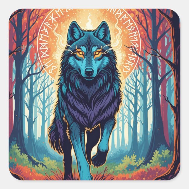 Adesivo Quadrado Nordic Spirit Wolf Square Sticker (Frente)