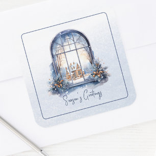 Adesivo Quadrado Nórdico De Neve Personalizada Pastel Azul E Branco