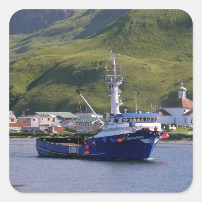 Adesivo Quadrado Nórdico Mariner, Caranguejo Barco no Porto Holandê (Frente)