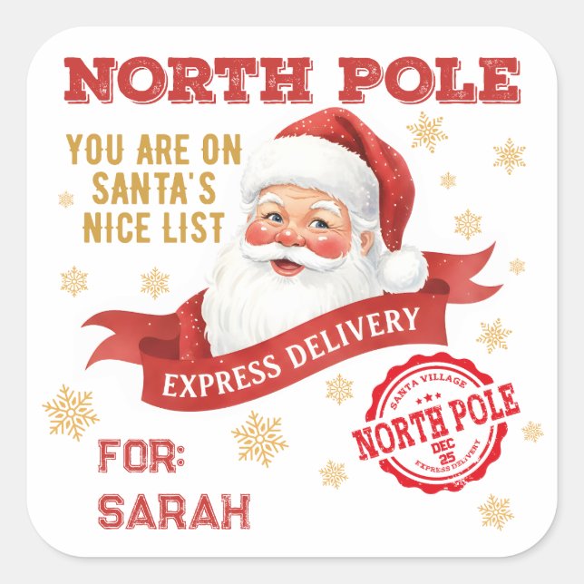 Adesivo Quadrado North Pole Express Delivery Santa Christmas (Frente)
