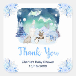 Adesivo Quadrado Northern Lights Animals Baby Shower Thank You