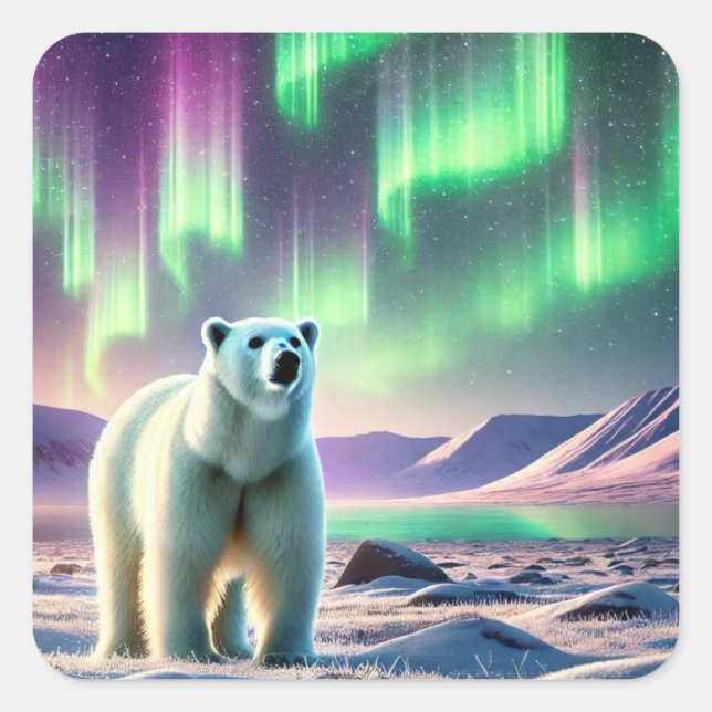 Adesivo Quadrado Northern Lights with Polar Bear  (Frente)