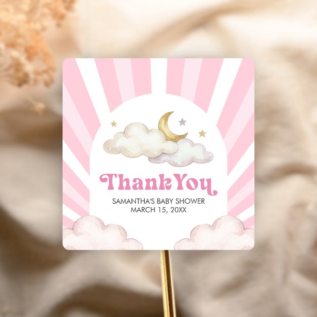 Adesivo Quadrado Nós Estamos Loucos com o Chá de Bebê da Lua (Over the Moon Baby Shower Sticker)