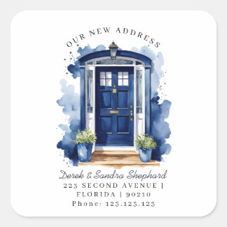 Adesivo Quadrado Nós Mudamos Novo Endereço porta Navy Watercolor