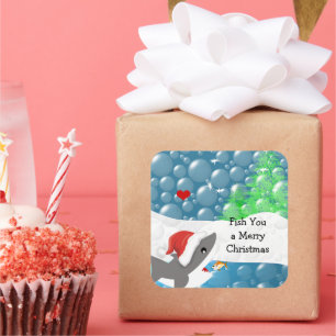 Adesivo Quadrado Nós Pescamos Um Feliz Tubarão De Natal