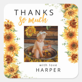 Adesivo Quadrado Nossa Pequena Foto de Girassol de Aniversário Obri