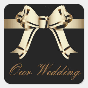 Adesivo Quadrado "Nosso Casamento" - Sepia Negrito/Arco Dourado e F