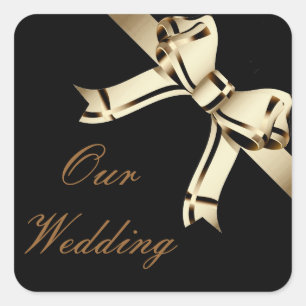 Adesivo Quadrado "Nosso Casamento" - Sepia Negrito/Arco Dourado e F