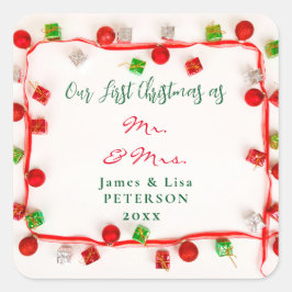 Adesivo Quadrado Nosso Primeiro Natal como Sr. & Sra.