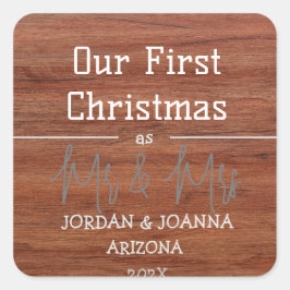 Adesivo Quadrado Nosso primeiro Natal Sr. e Sra. recém-casados made