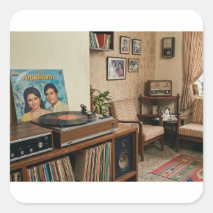 Adesivo Quadrado Nostalgia Indiana Vintage: Sala de Estar Retro dos