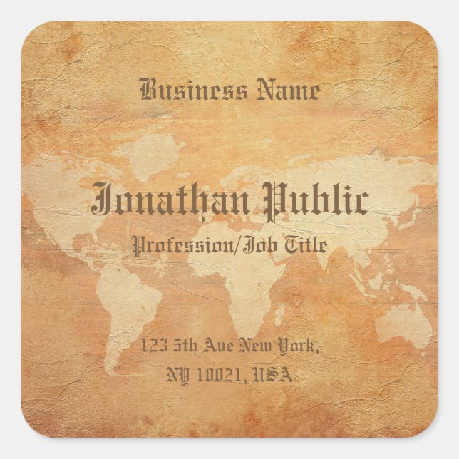 Adesivo Quadrado Nostalgic Old Paper parece um mapa mundial legante (Frente)