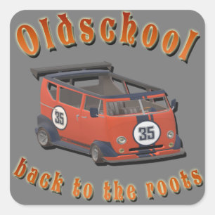 Adesivo Quadrado Nostalgic OldSchool, Oldtimer van red cinza