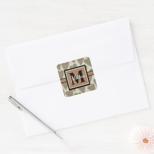 Adesivo Quadrado Nota de música Monograma de músico cardíaco (Envelope)