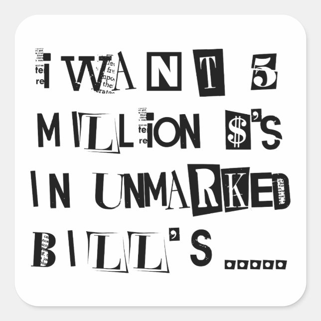 Adesivo Quadrado Nota de resgate (Frente)