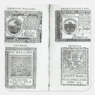 Adesivo Quadrado Notas da moeda continental