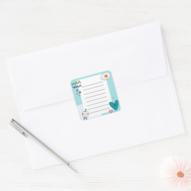 Adesivo Quadrado Notas de Cartoon de Portão Bonito Quadrado (Envelope)