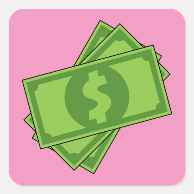 Adesivo Quadrado Notas de Dinheiro do Cartoon (Frente)