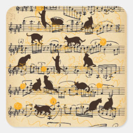 Adesivo Quadrado Notas e gatinhos musicais