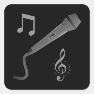 Adesivo Quadrado Notas musicais de microfone desenhadas pela cinza