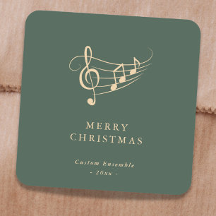 Adesivo Quadrado Notas Musicais de Natal em Dourado Simples Verde
