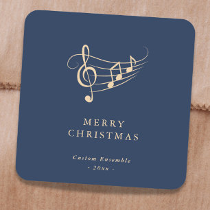 Adesivo Quadrado Notas Musicais de Natal em Dourado Simples Verde