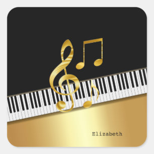 Adesivo Quadrado Notas Musicais Preto Dourado Moderno Elegante, Tec