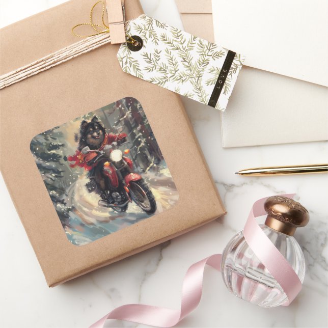 Adesivo Quadrado Notebook Finlandês Cachorro Dirigindo Motocicleta  (Presentear)