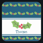 Adesivo Quadrado Notebook personalizado Holly & Berries de Natal<br><div class="desc">Estes doces sagrados e bagas são impressos de uma colagem projetada por Helen McCartney Designs.</div>