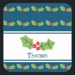 Adesivo Quadrado Notebook personalizado Holly & Berries de Natal<br><div class="desc">Estes doces sagrados e bagas são impressos de uma colagem projetada por Helen McCartney Designs.</div>