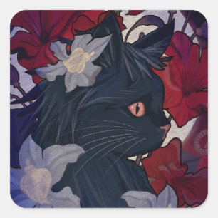 Adesivo Quadrado Nouveau Cat na Lua